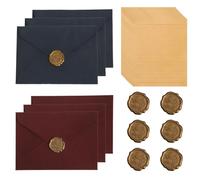 Set de Papelería Vintage: 6 Sobres Invitaciones Boda, 10 Hojas Papel de Carta A5 y 6 Sellos de Lacre Autoadhesivos - Kit para Cartas de Amor, Invitaciones y Tarjetas Personalizadas, Diseño Madera