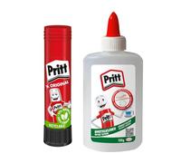 Set de pegamentos Pritt, pegamento para manualidades de 150 g y barra de pegamento de 11 g, pegamento blanco de secado rápido para manualidades, ideal para el colegio y la oficina