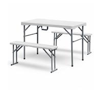 Set de picnic con mesa plegable y 2 bancos, 113x62x71cm, blanco, plástico, rectangular, plegable, moderno