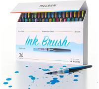 Set de pinceles tipo rotulador con tinta para acuarela: 36 tintas a base de pigmento en formato de pincel, con 24 colores básicos y 12 colores perlados, ideales para pintura de acuarela, caligrafía y