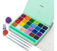 Set de pinturas gouache de 24 colores, cada uno de 30 ml, con pinceles y paleta, color verde