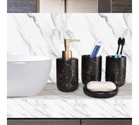 Set de regalo para accesorios de baño, compuesto por 4 piezas de plástico: dispensador de gel de ducha y recipiente para escurrir.