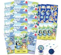 Set de regalos de fiesta de cumpleaños de Bluey - Paquete con 24 paquetes de actividades de Bluey | Mini libro de bocetos, pegatinas y sellador | Artículos para fiesta azul