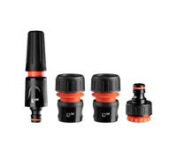 Set de Riego 4 en 1 - Boquilla con Regulación de Chorro Directo o Cónico, Conector con Aquastop de 1/2, Conector de 1/2 y Adaptador de 1/2 a 3/4 - Plástico ABS con Doble Regulación - Por Dnipro-M