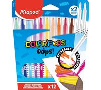 Maped Rotuladores borrables COLOR'PEPS Oops – 12 colores, borrado instantáneo, para niños y escuela