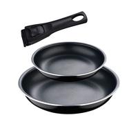 Bergner Black Edition | Juego de Sartenes de 3 Piezas de 22 y 26 cm + Mango Ergonómico Extraíble| Aluminio Prensado y Antiadherente | Para Todo Tipo de Cocinas y Horno