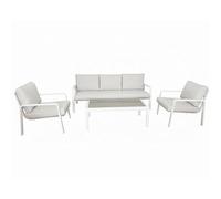 Set de Sofa de 3 plazas + 2 sillones y Mesa de Aluminio en Blanco 72x184x75 cm