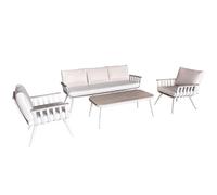 Set de Sofa de 3 plazas + 2 sillones y Mesa de Aluminio en Blanco 73x75x194 cm