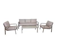 Set de Sofa de 3 plazas + 2 sillones y Mesa de Aluminio en Crema 72x184x75 cm