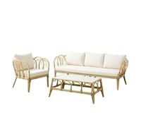Set de Sofa de 3 plazas + 2 sillones y Mesa de Aluminio y Ratan en Natural 71x212x79 cm