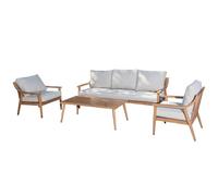 Set de Sofa Mesa de Centro y 2 sillones de Aluminio y Cuerda en Beige y Natural 75x72x73/200x72x73/128x47x40