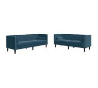 Set De Sofás Chesterfield Con Cojines 2 Piezas Terciopelo Azul Vidaxl