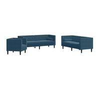 Set De Sofás Chesterfield Con Cojines 3 Piezas Terciopelo Azul Vidaxl