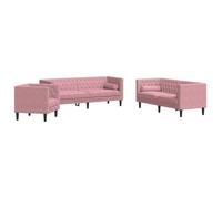 vidaXL Set de sofás Chesterfield 3 piezas con cojines, terciopelo rosa