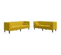 Set De Sofás Chesterfield Y Cojines 2 Pzas Terciopelo Amarillo Vidaxl