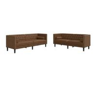 Set De Sofás Chesterfield Y Cojines 2 Pzs Ante Sintético Marrón Vidaxl