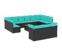 Set De Sofás De Jardín Y Cojines 14 Pzas Ratán Sintético Negro Vidaxl
