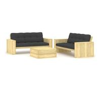 Set De Sofás Jardín 3 Piezas Con Cojines Madera Pino Impregnada Vidaxl