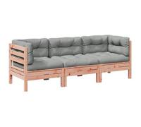 vidaXL Set de sofás jardín 3 pzas con cojines madera abeto Douglas