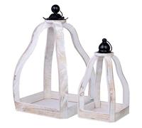 Set de soportes maceteros con estructura de madera. las medidas de las piezas son 29x29x49 cm
