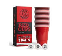 Set de Vasos de Fiesta - 25 Vasos Rojos y 3 Pelotas | Aptos para lavavajillas y Reutilizables | 473ml - 16oz Vasos de Fiesta | Vasos de Fiesta Rojos | Vasos de Fiesta Originales Americanos
