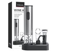 Set de vino - WINE KIT VINAK - Sacacorchos eléctrico a pilas en acero inoxidable + tapón de vino de vacío + vertedor de vino + cortacápsulas Diseño moderno Abrebotellas sin esfuerzo