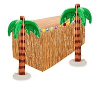 Set di gonne da tavola hawaiane Luau Decorazioni per feste hawaiane 3pcs 9.6ft Manteles de Hierba con Flores de Hibiscus y Palmera Hinchable para Piscina de Verano Fiesta Hawaiana en la Playa (Yellow)