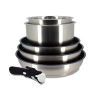 Juego de utensilios de cocina para inducción – MENASTYL – 7930018 – Acero inoxidable – 6 piezas – Mango desmontable – Gris