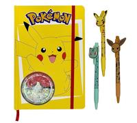 Set Diario Pokémon Pikachu con 3 Bolígrafos - Cuaderno Amarillo Pokémon con Pikachu, Bulbasaur y Eevee - Material Escolar para Niños
