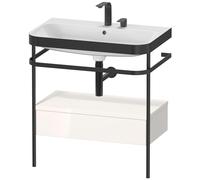Set Duravit Happy D.2 Plus con consola metálica y cajón, 775x490mm, 2 agujeros para grifo, HP4742E2222, Color: Decoración blanca de alto brillo