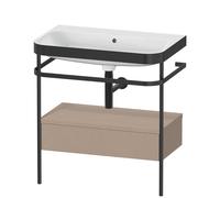 Set Duravit Happy D.2 Plus con consola metálica y cajón, 775x490mm, sin agujero para grifo, HP4742N7575, Color: Decoración de lino