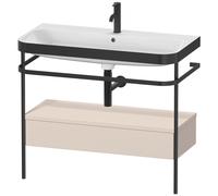 Set Duravit Happy D.2 Plus con consola metálica y cajón, 975x490mm, 1 agujero para grifo, HP4743O8383, Color: Decoración supermate color topo