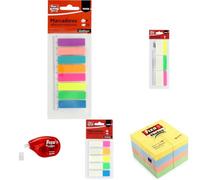 Set Escolar de Marcadores, Notas Adhesivas y Corrector Fixo - Incluye 355 Marcadores Adhesivos + 1 Cubo de 400 Notas Adhesivas Color Pastel + 1 Corrector de Escritura + 2 Reglas Pequeñas