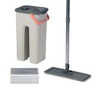 Relaxdays Set fregona Plana, Cubo de 3 L con escurridor y raspador, Gris