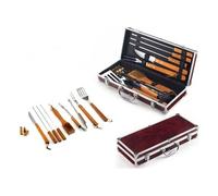 Set Instrumentos Barbacoa Ompagrill 01241 , 12 Piezas, de Acero Inox y Madera,