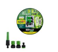Set Manguera de Jardín 3 Capas 1/2" (Ø12mm), Kit de Manguera Antialgas con Accesorios, Resistente UV y Flexibilidad Óptima