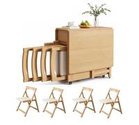 Set Mesa De Cocina Plegable con 4 Sillas Plegables Comedor O Cocina | Juego de Mesa de Comedor Capacidad para 4 a 6 Personas, para Cocina, Sala de Estar, Color Madera