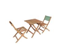 Set mesa de jardín bistró infantil de madera de acacia con 2 sillas verde grisáceo - 54x43x33 cm