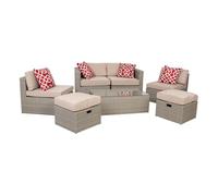 Set mesa, sofá 2 sillones y 2 reposapiés de color gris