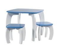 Set mesa y 2 taburetes de madera blancos/azules 96x48x42 h cm