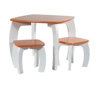 Set mesa y 2 taburetes de madera blancos/naranja 96x48x42 h cm