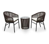 Set Mesa Y Sillas De Jardín 3 Pzas Y Cojines Ratán Pe Marrón Vidaxl