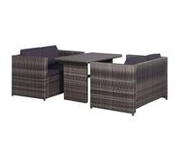 vidaXL Set de mesa y sillas de jardín 3 pzas con cojines ratán sintético gris