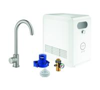 Set monomando de fregadero Grohe Blue Professional Mono, 153 mm de alcance, caños en C, con filtro y función de refrigeración., 31302DC2, Color: súper acero