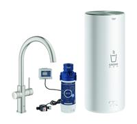 Set monomando de fregadero Grohe Red Duo, 224 mm de alcance, caño en C, con caldera GROHE Red tamaño L, 30079DC1, Color: súper acero