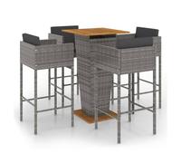 Set muebles de bar jardín 5 pzas y cojines ratán sintético gris vidaxl