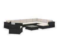 Set muebles de jardín 12 pzas y cojines ratán sintético negro