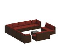 Set Muebles De Jardín 14 Pzas Y Cojines Ratán Sintético Marrón Vidaxl