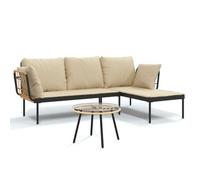 Set Muebles De Jardín 3 Piezas Y Cojines Beige Ratán Sintético Vidaxl