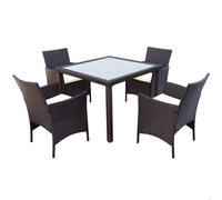 Set Muebles de Terraza Ratán Sintético 4 Sillas y Mesa Cuadrada, 100x100x75 Cm, Marrón